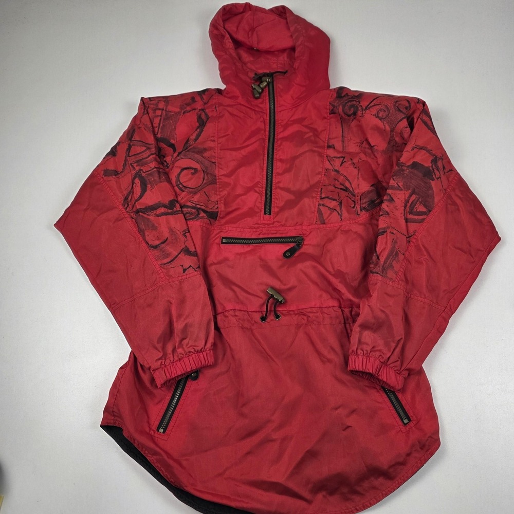 Vintage Nils Jacket Womens 10 Red Skiwear Hooded Anorak 1/2 Zip Pullover USA 80s